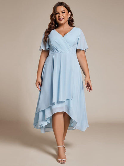 ever LARK|Chiffon Elegance Short Sleeve High-Low Wedding Guest Dress