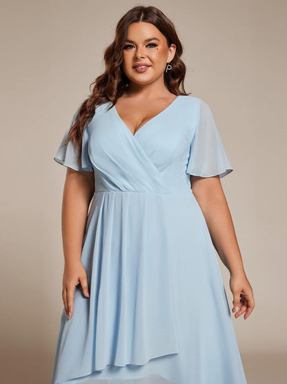 ever LARK|Chiffon Elegance Short Sleeve High-Low Wedding Guest Dress