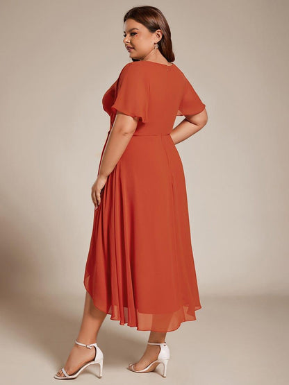 ever LARK|Chiffon Elegance Short Sleeve High-Low Wedding Guest Dress