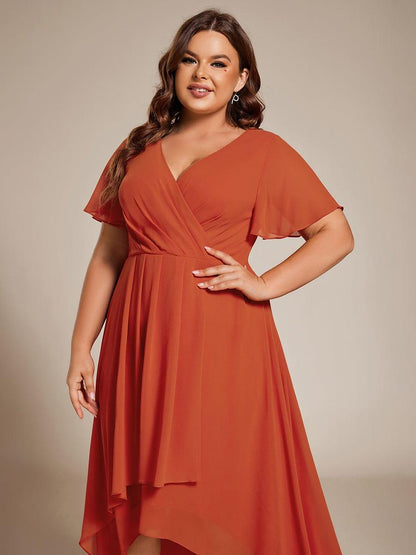 ever LARK|Chiffon Elegance Short Sleeve High-Low Wedding Guest Dress