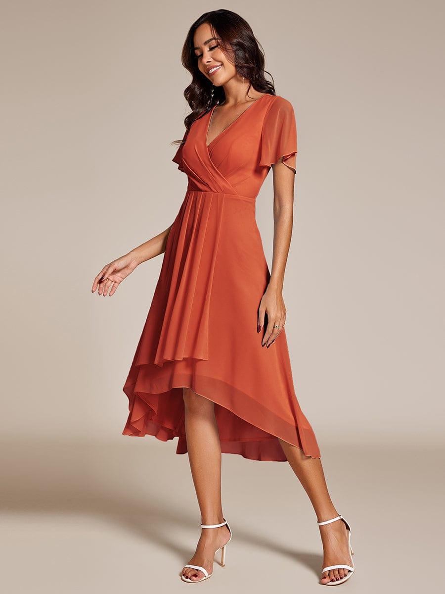 ever LARK|Chiffon Elegance Short Sleeve High-Low Wedding Guest Dress