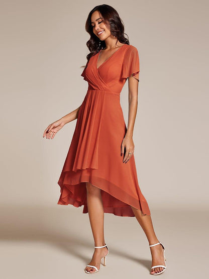 ever LARK|Chiffon Elegance Short Sleeve High-Low Wedding Guest Dress