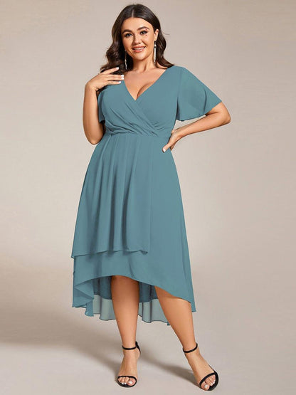 ever LARK|Chiffon Elegance Short Sleeve High-Low Wedding Guest Dress