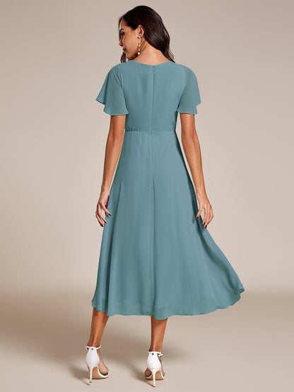 ever LARK|Chiffon Elegance Short Sleeve High-Low Wedding Guest Dress
