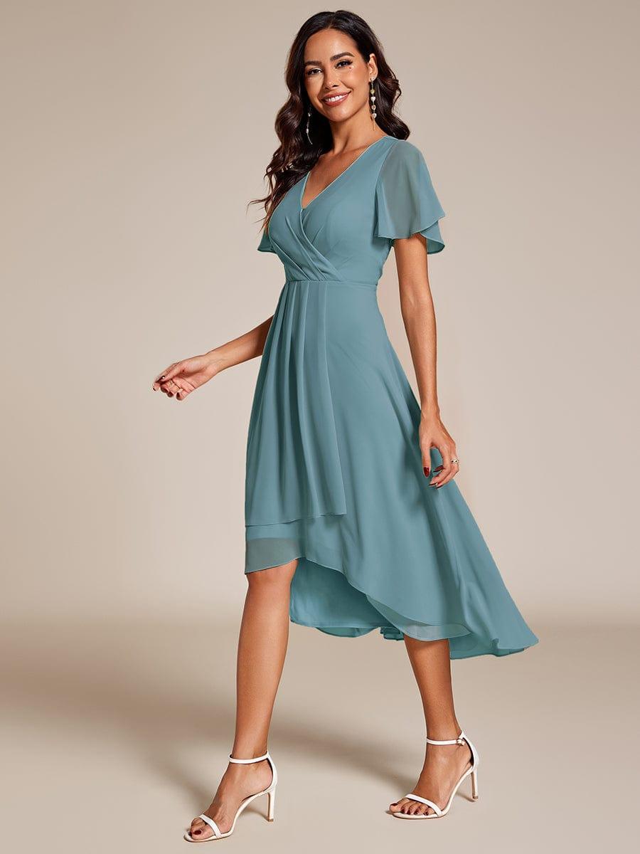 ever LARK|Chiffon Elegance Short Sleeve High-Low Wedding Guest Dress