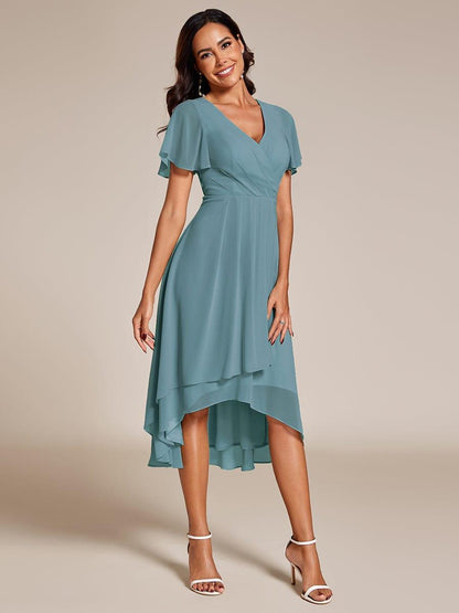 ever LARK|Chiffon Elegance Short Sleeve High-Low Wedding Guest Dress