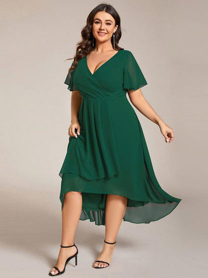 ever LARK|Chiffon Elegance Short Sleeve High-Low Wedding Guest Dress
