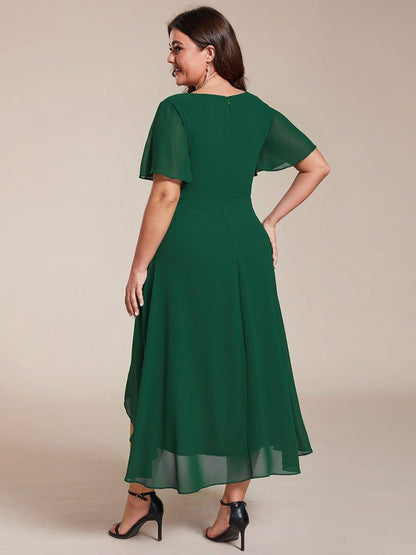 ever LARK|Chiffon Elegance Short Sleeve High-Low Wedding Guest Dress