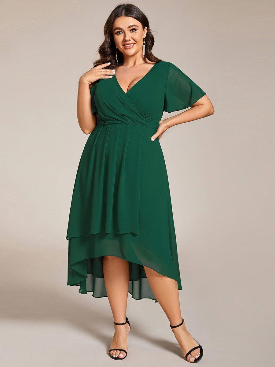 ever LARK|Chiffon Elegance Short Sleeve High-Low Wedding Guest Dress