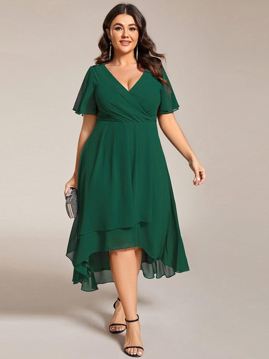ever LARK|Chiffon Elegance Short Sleeve High-Low Wedding Guest Dress
