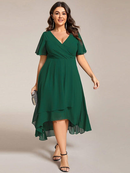 ever LARK|Chiffon Elegance Short Sleeve High-Low Wedding Guest Dress