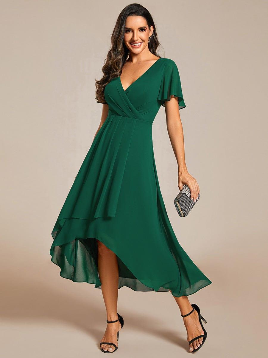 ever LARK|Chiffon Elegance Short Sleeve High-Low Wedding Guest Dress