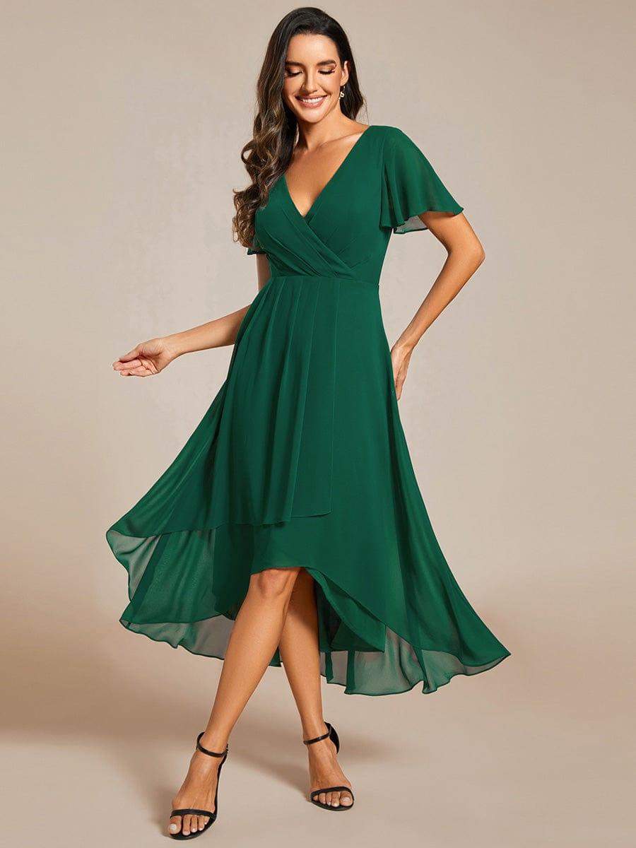 ever LARK|Chiffon Elegance Short Sleeve High-Low Wedding Guest Dress