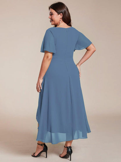 ever LARK|Chiffon Elegance Short Sleeve High-Low Wedding Guest Dress