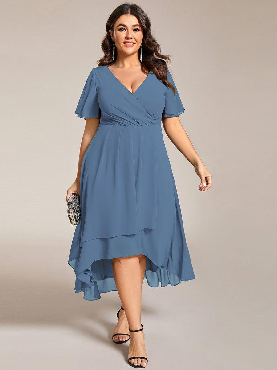 ever LARK|Chiffon Elegance Short Sleeve High-Low Wedding Guest Dress