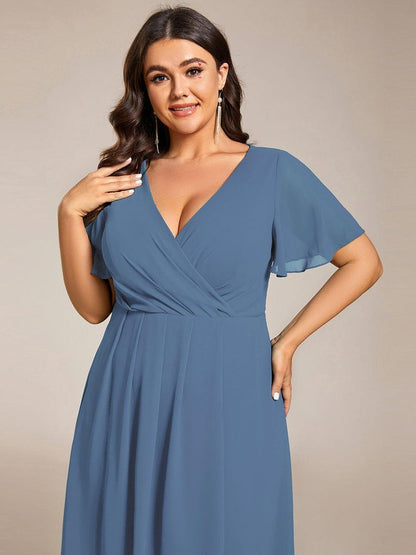 ever LARK|Chiffon Elegance Short Sleeve High-Low Wedding Guest Dress