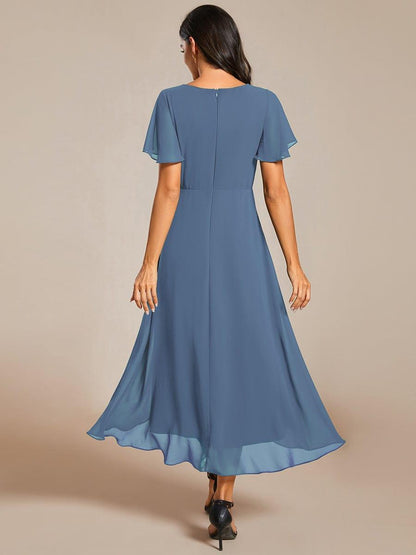 ever LARK|Chiffon Elegance Short Sleeve High-Low Wedding Guest Dress