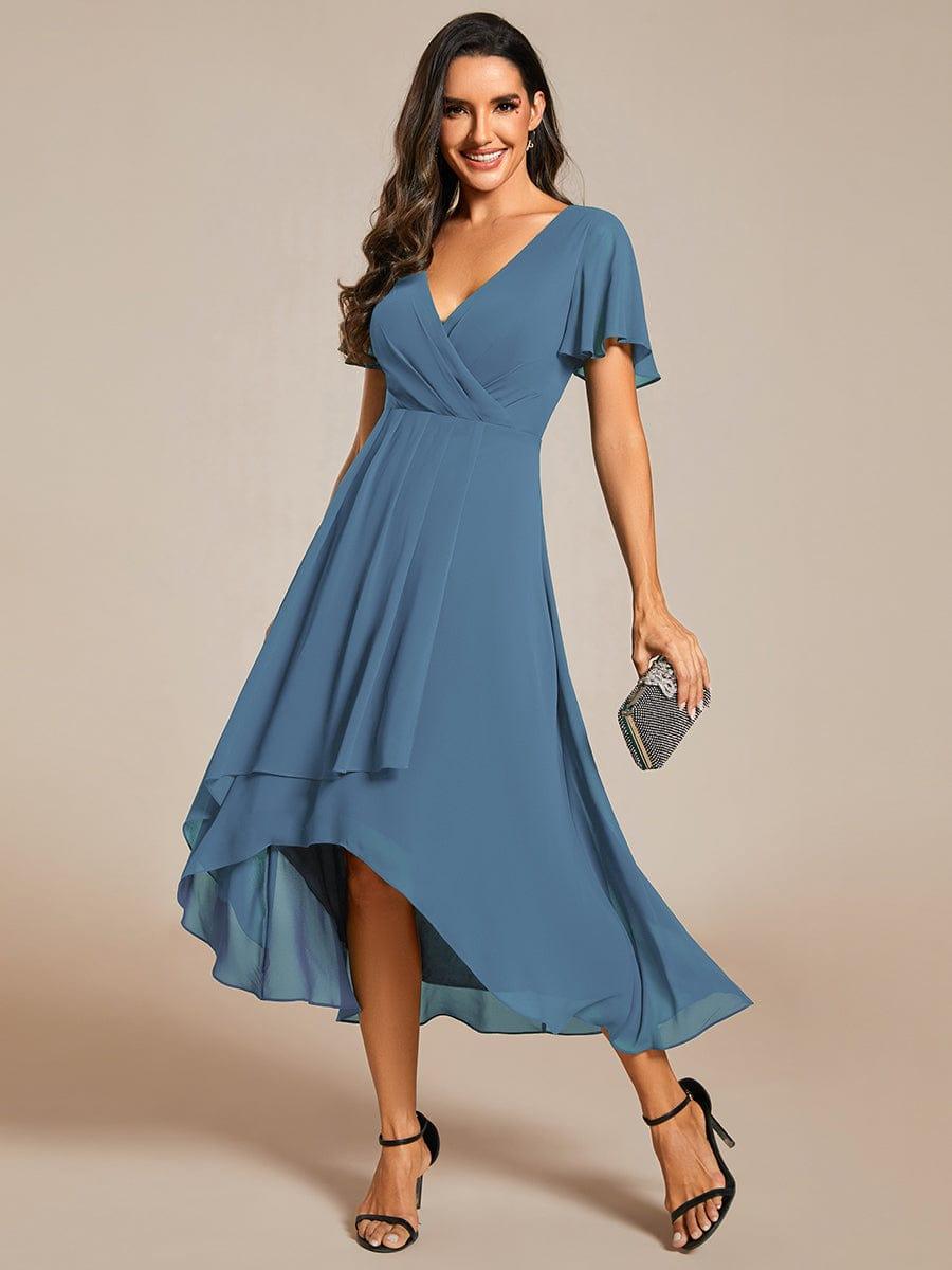 ever LARK|Chiffon Elegance Short Sleeve High-Low Wedding Guest Dress