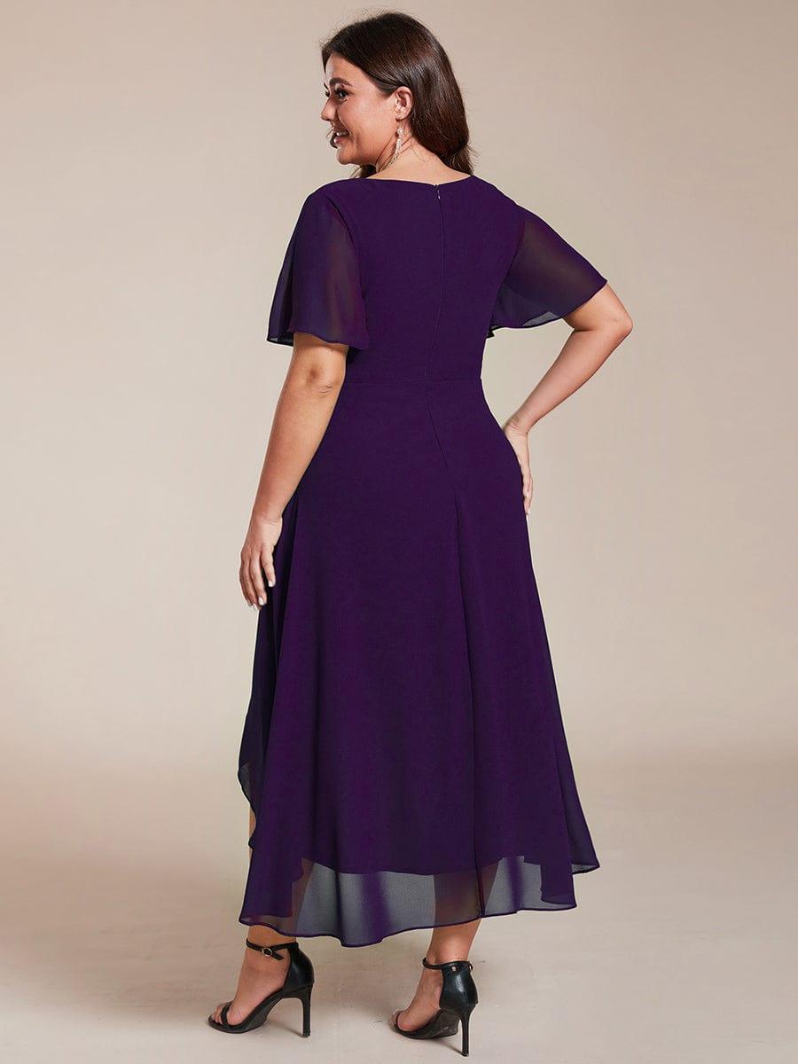 ever LARK|Chiffon Elegance Short Sleeve High-Low Wedding Guest Dress