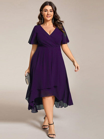 ever LARK|Chiffon Elegance Short Sleeve High-Low Wedding Guest Dress