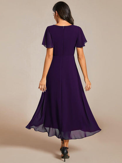 ever LARK|Chiffon Elegance Short Sleeve High-Low Wedding Guest Dress