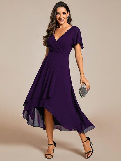 ever LARK|Chiffon Elegance Short Sleeve High-Low Wedding Guest Dress