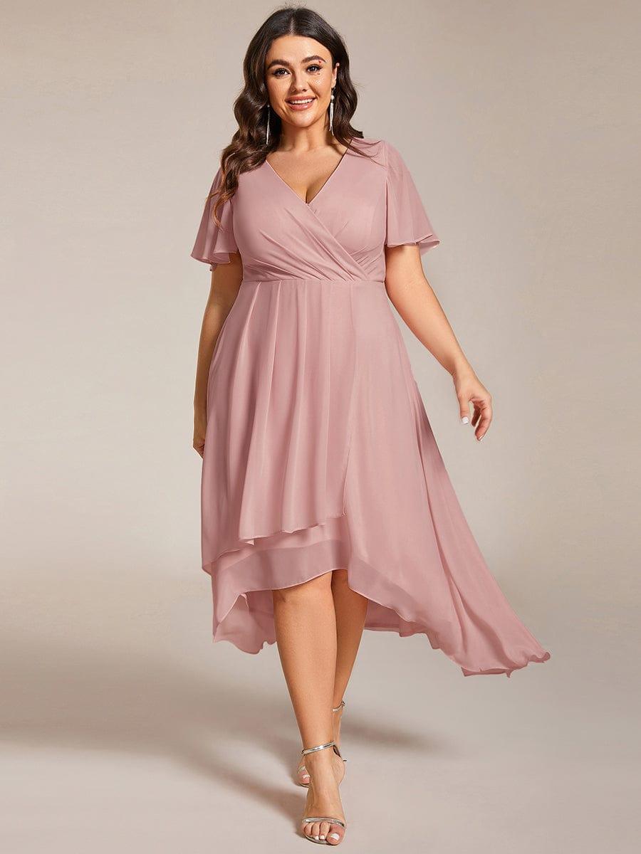 ever LARK|Chiffon Elegance Short Sleeve High-Low Wedding Guest Dress