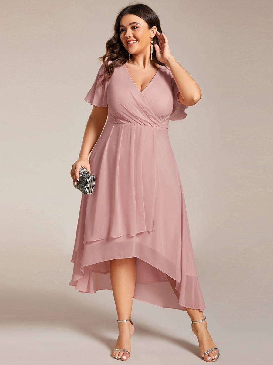 ever LARK|Chiffon Elegance Short Sleeve High-Low Wedding Guest Dress
