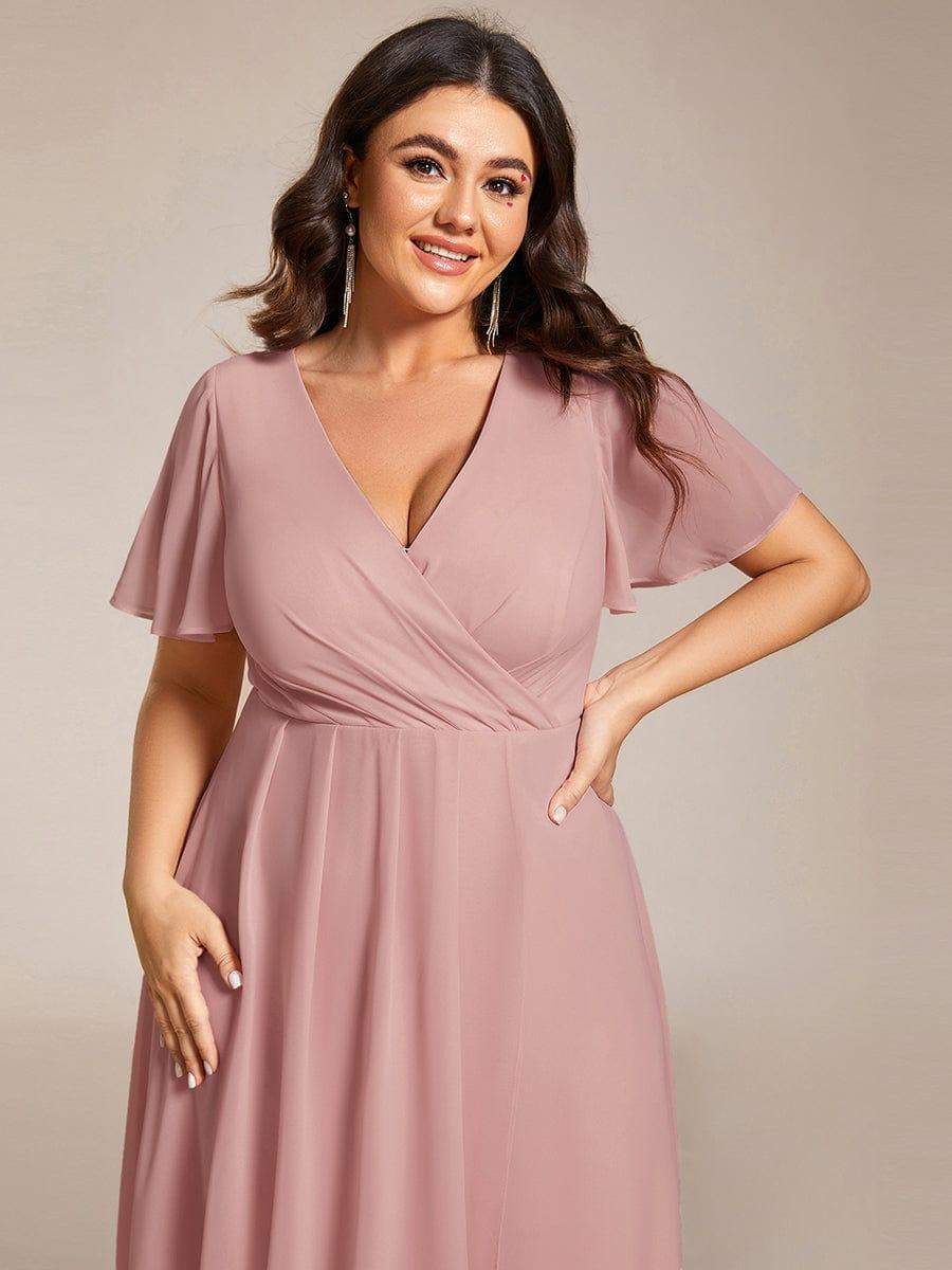ever LARK|Chiffon Elegance Short Sleeve High-Low Wedding Guest Dress