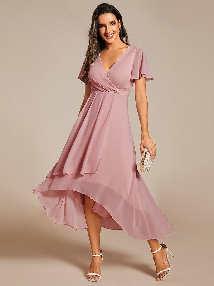 ever LARK|Chiffon Elegance Short Sleeve High-Low Wedding Guest Dress