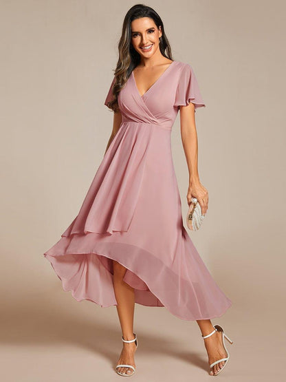 ever LARK|Chiffon Elegance Short Sleeve High-Low Wedding Guest Dress