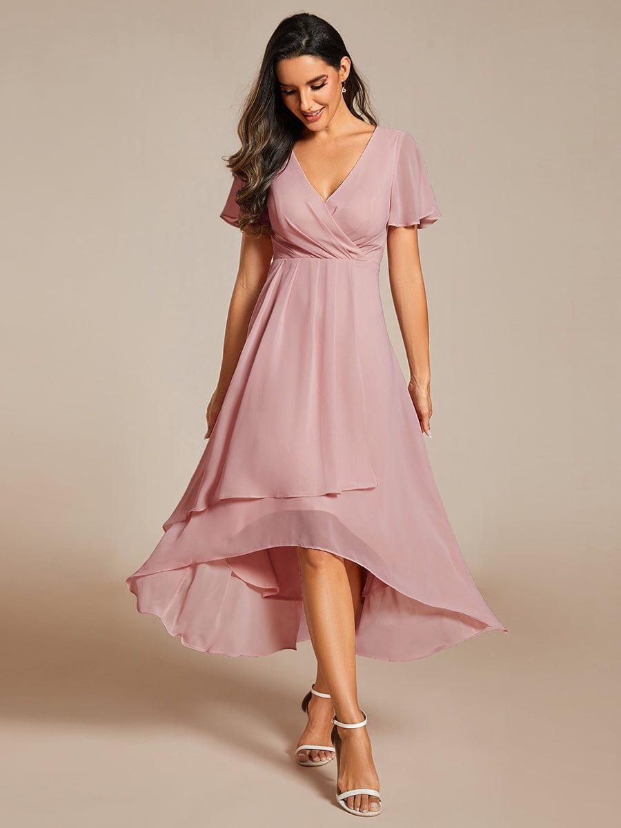 ever LARK|Chiffon Elegance Short Sleeve High-Low Wedding Guest Dress
