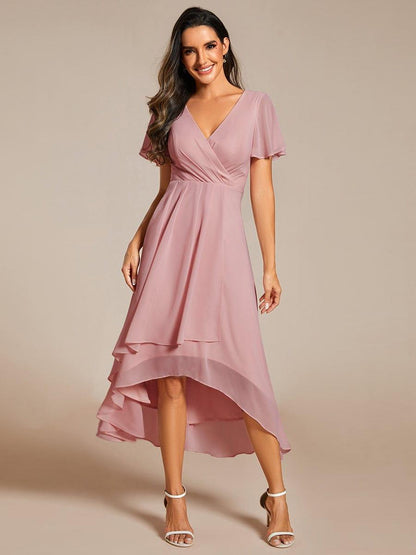 ever LARK|Chiffon Elegance Short Sleeve High-Low Wedding Guest Dress