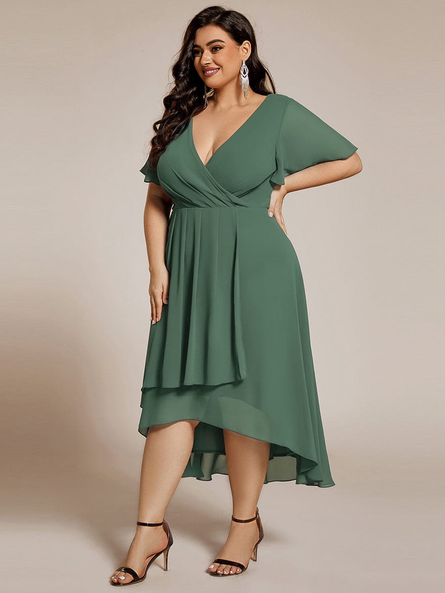 ever LARK|Chiffon Elegance Short Sleeve High-Low Wedding Guest Dress