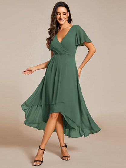 ever LARK|Chiffon Elegance Short Sleeve High-Low Wedding Guest Dress