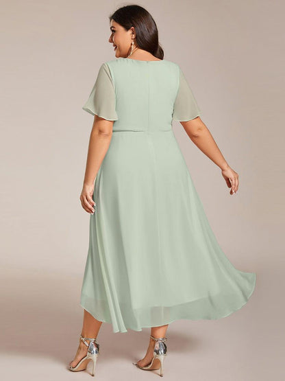 ever LARK|Chiffon Elegance Short Sleeve High-Low Wedding Guest Dress