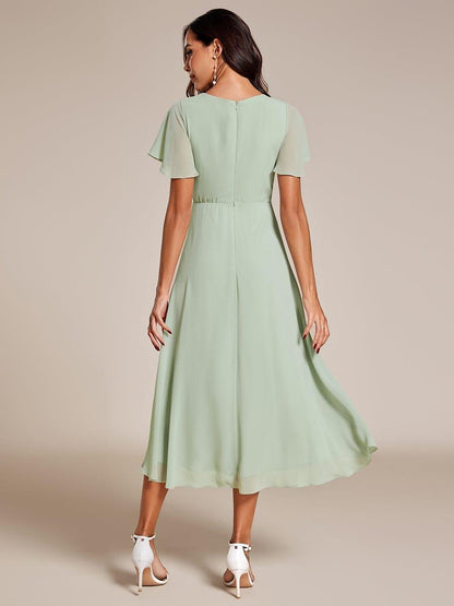 ever LARK|Chiffon Elegance Short Sleeve High-Low Wedding Guest Dress