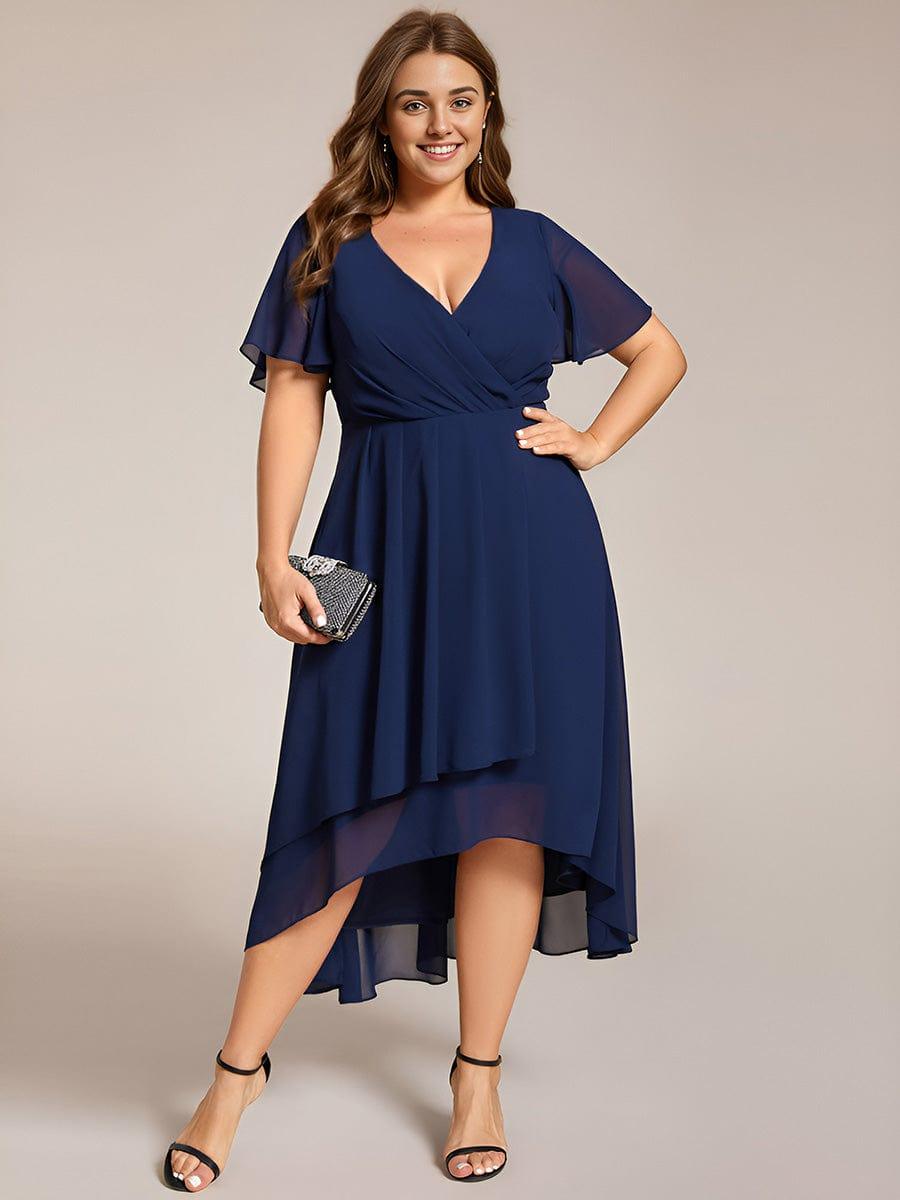 ever LARK|Chiffon Elegance Short Sleeve High-Low Wedding Guest Dress