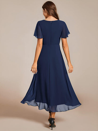 ever LARK|Chiffon Elegance Short Sleeve High-Low Wedding Guest Dress