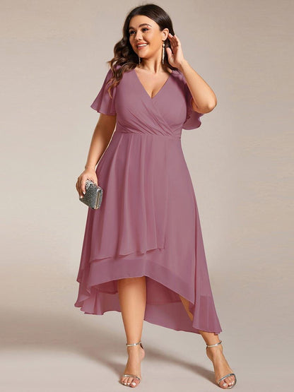 ever LARK|Chiffon Elegance Short Sleeve High-Low Wedding Guest Dress