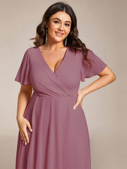 ever LARK|Chiffon Elegance Short Sleeve High-Low Wedding Guest Dress