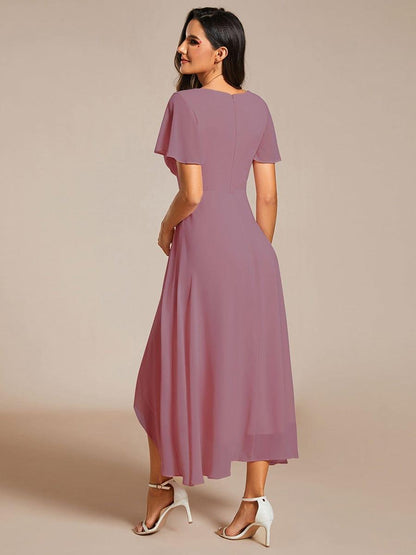 ever LARK|Chiffon Elegance Short Sleeve High-Low Wedding Guest Dress