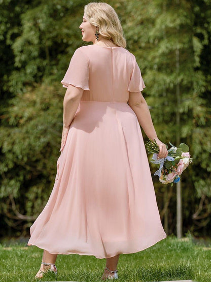 ever LARK|Chiffon Elegance Short Sleeve High-Low Wedding Guest Dress