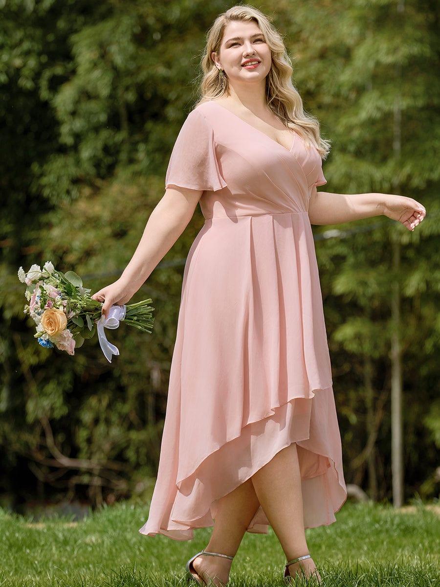 ever LARK|Chiffon Elegance Short Sleeve High-Low Wedding Guest Dress