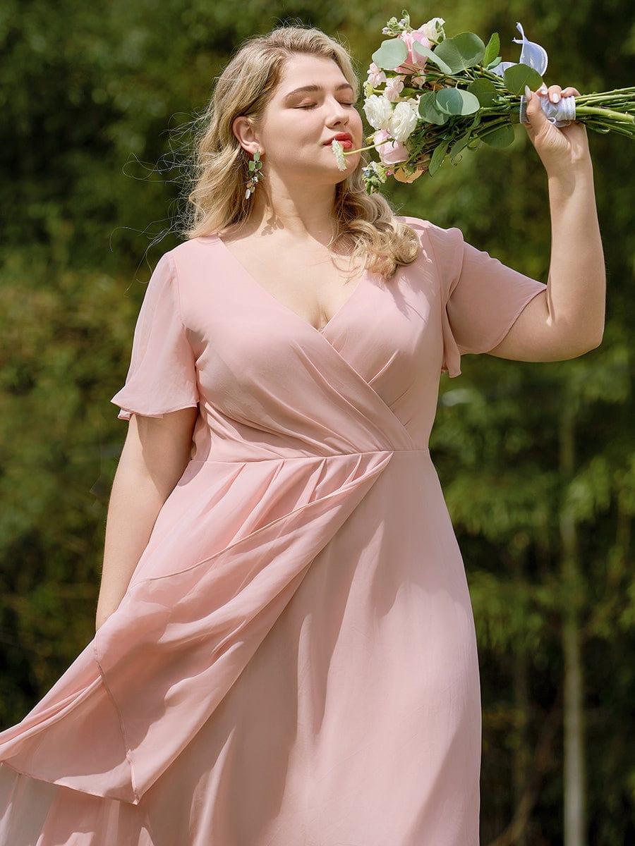 ever LARK|Chiffon Elegance Short Sleeve High-Low Wedding Guest Dress