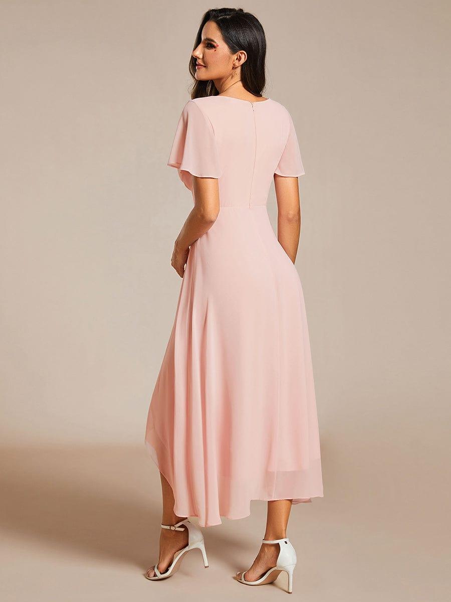 ever LARK|Chiffon Elegance Short Sleeve High-Low Wedding Guest Dress