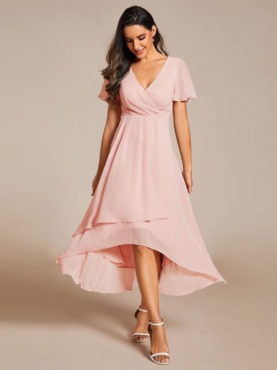 ever LARK|Chiffon Elegance Short Sleeve High-Low Wedding Guest Dress