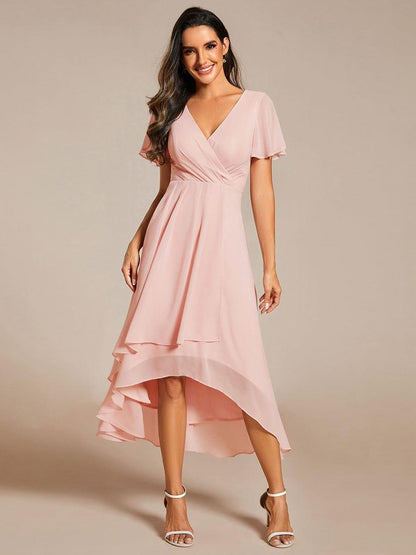 ever LARK|Chiffon Elegance Short Sleeve High-Low Wedding Guest Dress