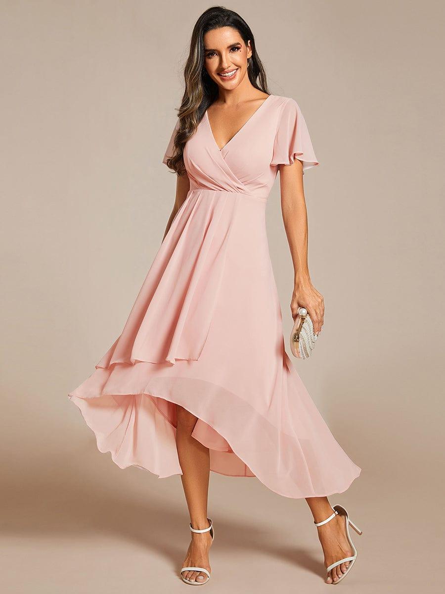 ever LARK|Chiffon Elegance Short Sleeve High-Low Wedding Guest Dress