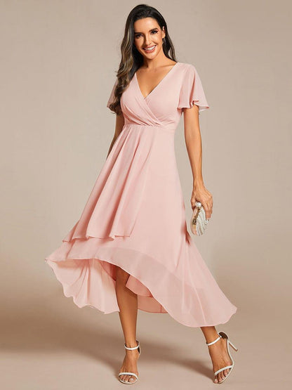 ever LARK|Chiffon Elegance Short Sleeve High-Low Wedding Guest Dress